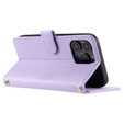 Pouzdro s klopou pro iPhone 16 Pro, Rhombus Crossbody Leather, fialové