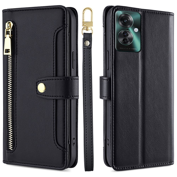 Klopové pouzdro pro Oppo Reno 11F 5G, Wallet Zipper Pocket, černé