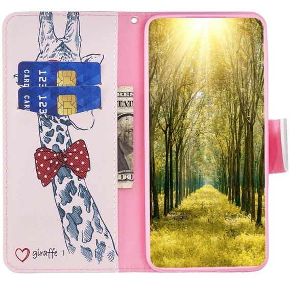 Klopové pouzdro pro Samsung Galaxy A55 5G, Wallet, giraffe, růžové