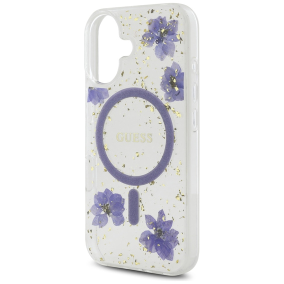 Pouzdro GUESS HC MagSafe Resin Flowers and Glitter pro iPhone 16