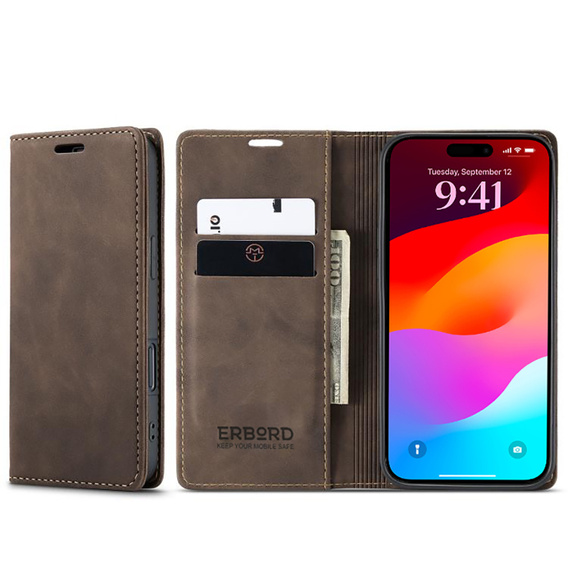 ERBORD Vintage peněženkové pouzdro s klopou pro iPhone 17 Pro Max