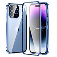 Pouzdro pro iPhone 14 Pro, Magnetic Dual Glass, modré