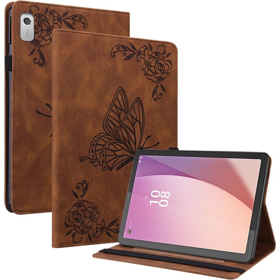 Pouzdro pro Lenovo Tab M9, Butterfly, hnědé