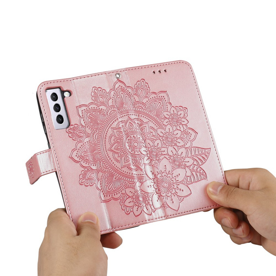 Klopové pouzdro pro Samsung Galaxy S21 FE, Mandala, růžové rose gold