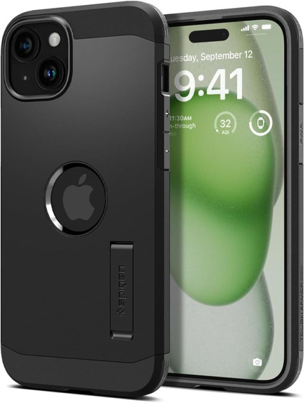 Pouzdro Spigen pro iPhone 15, Tough Armor Mag MagSafe, černé + 9H tvrzené sklo