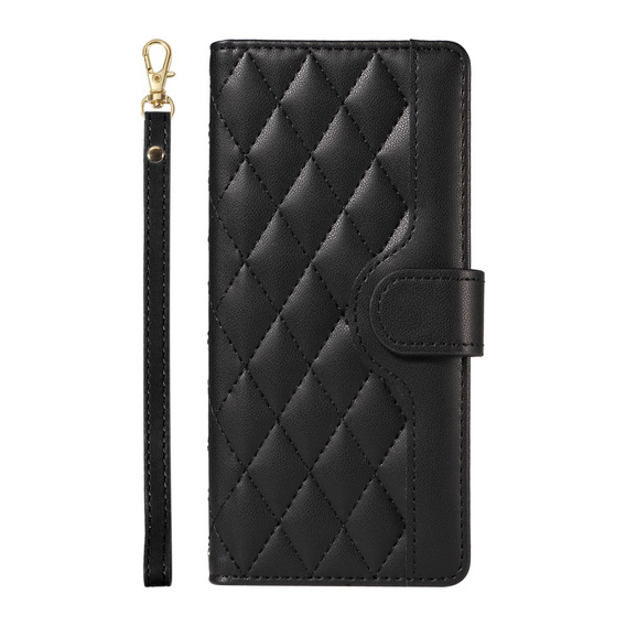 Pouzdro s klopou pro iPhone 16E, Rhombus Crossbody Leather, černé