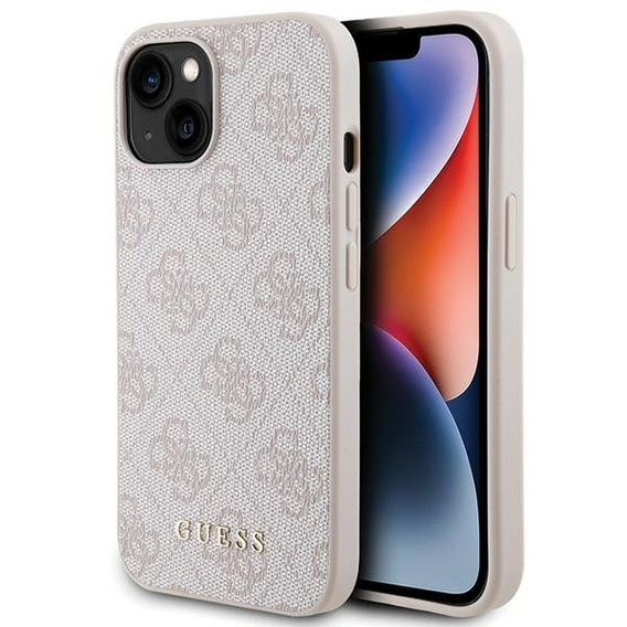 Pouzdro GUESS pro iPhone 15 4G Metal Gold Logo, růžové