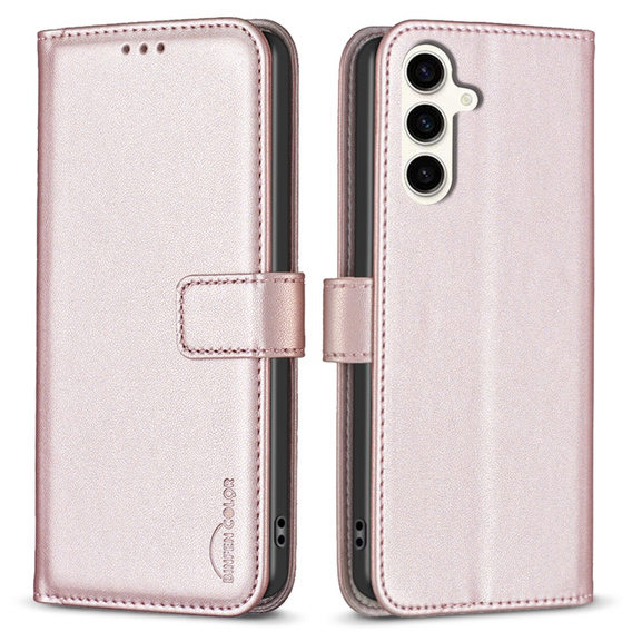 Klopové pouzdro pro Samsung Galaxy S23 FE, BINFEN Wallet, růžové rose gold  + 9H sklo 