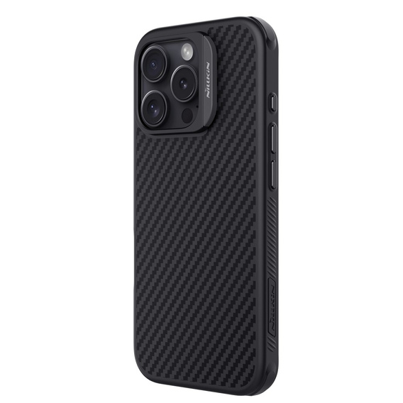 Pouzdro pro iPhone 16 Pro, pancéřované Nillkin, Carbon Fiber, pro Magsafe, černé