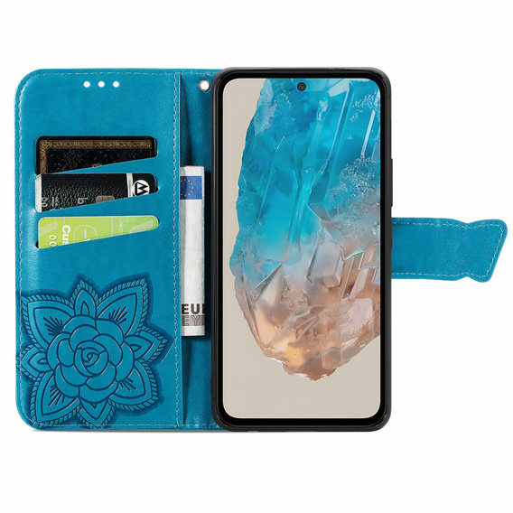 Klopové pouzdro pro Samsung Galaxy M35, Butterfly, modré