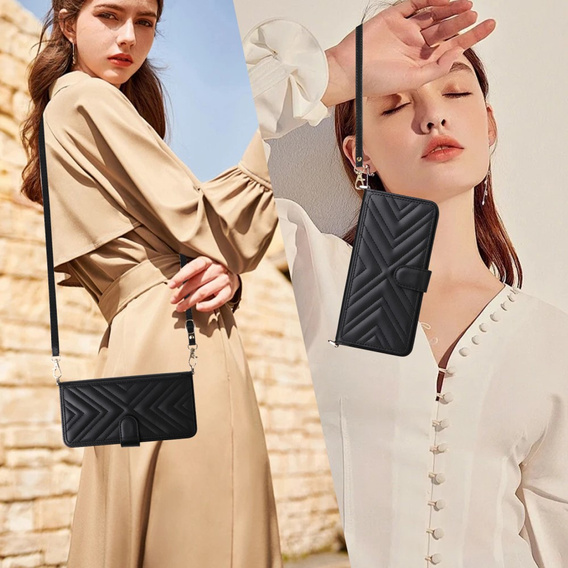 Flipové pouzdro pro Xiaomi Poco M7 Pro 5G, Crossbody Leather Wallet, černé