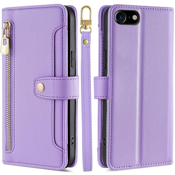 Klopové pouzdro pro iPhone 16E, Wallet Zipper Pocket, fialové