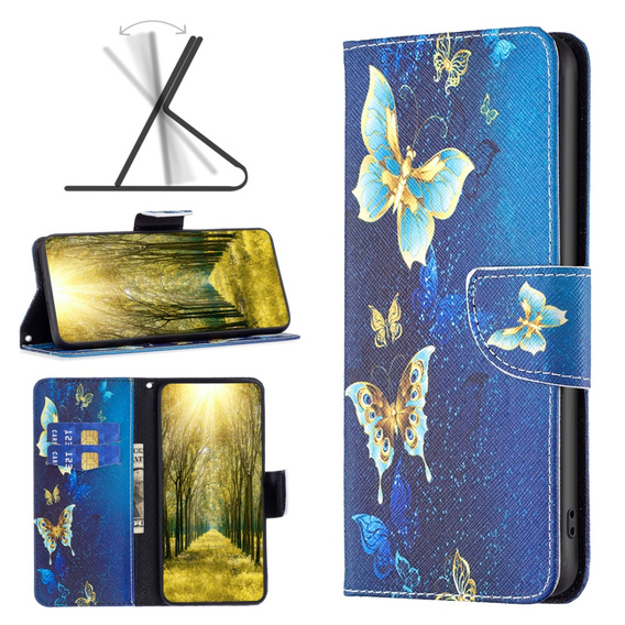 Klopové pouzdro pro Xiaomi Redmi Note 13 5G, Wallet, Butterflies modré