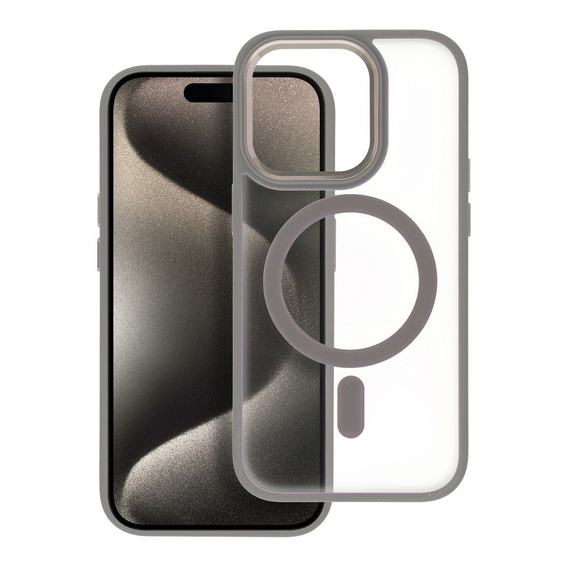 Pouzdro pro iPhone 16 Pro Max, pro MagSafe, ERBORD Matt Case, transparentní / titanová + sklo na displej