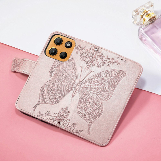 Klopové pouzdro pro Motorola Moto G15 / Motorola Moto G15 Power, Butterfly, růžové rose gold