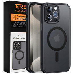 Pouzdro pro iPhone 15 Pro, pro MagSafe, ERBORD Matt Case, černý + sklo na displej