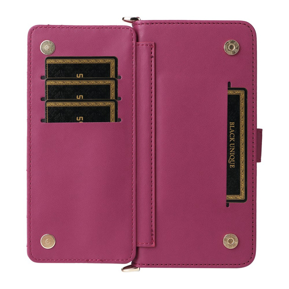 Flipové pouzdro pro Realme 14 Pro+ 5G, Crossbody Leather Wallet, tmavě růžová