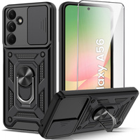 Pancéřové pouzdro pro Samsung Galaxy A56, CamShield Slide, černé + tvrzené sklo 9H