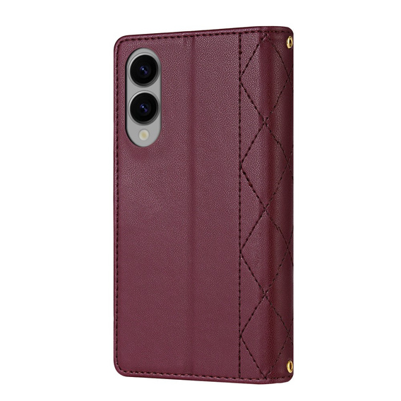 Pouzdro s klopou pro Samsung Galaxy S25 Edge, Rhombus Crossbody Leather, kaštanové