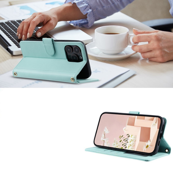 Pouzdro s klopou pro iPhone 16 Pro, Rhombus Crossbody Leather, zelené
