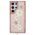 Pouzdro pro Samsung Galaxy S24 Ultra, Leather Flower Card Slot, růžové