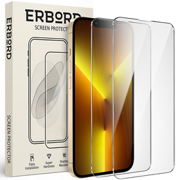 2x tvrzené sklo pro iPhone 13 Pro Max, ERBORD 9H Hard Glass na displeji