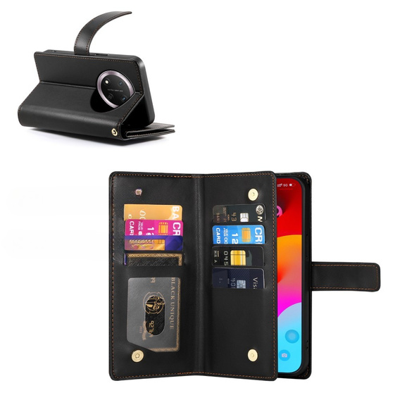 Klopové pouzdro pro Honor Magic 7 Lite, Wallet Zipper Pocket, černé