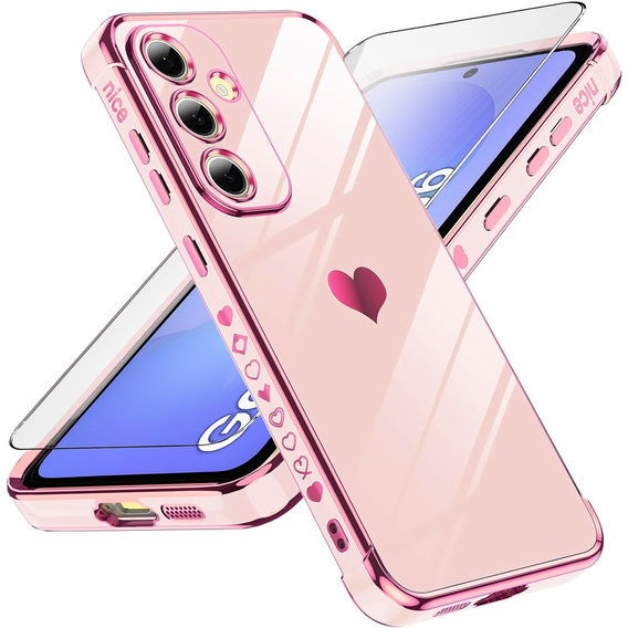 Pouzdro pro Samsung Galaxy A36, Electro heart, růžové rose gold + sklo 9H