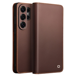 Kožené pouzdro s klopou Wallet Qialino pro Samsung Galaxy S26 Ultra, hnědé