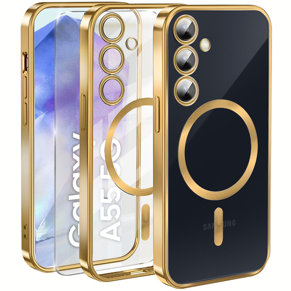 Pouzdro pro Samsung Galaxy A55 5G, Electro MagSafe, zlaté + sklo na displej