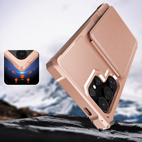 Pouzdro pro Samsung Galaxy S25 Ultra, Card Holder Kickstand, růžové