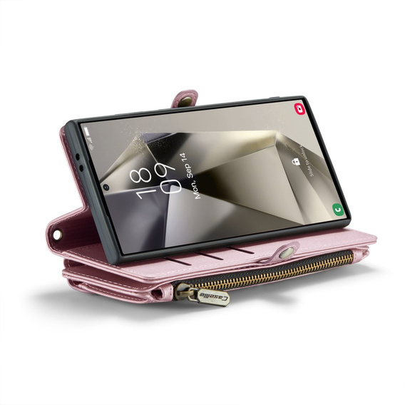 Pouzdro CASEME pro Samsung Galaxy S25 Ultra, RFID Leather Wallet, s popruhem přes rameno, růžové