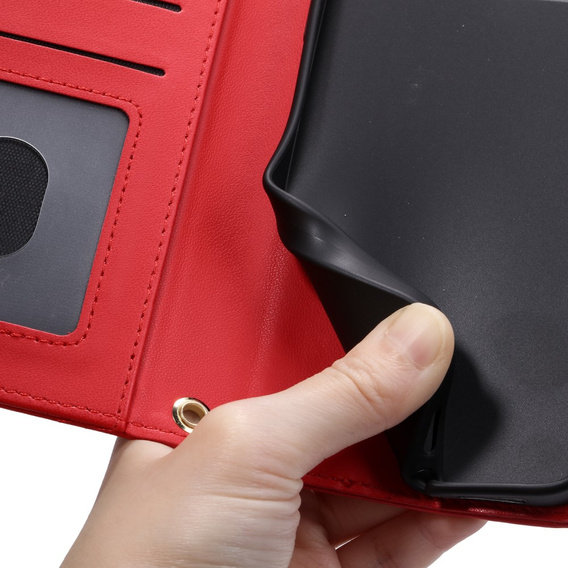 Pouzdro s klopou pro iPhone 16 Plus, Rhombus Crossbody Leather, červené