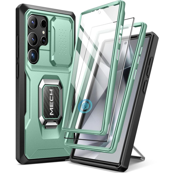 Pancéřové pouzdro pro Samsung Galaxy S24 Ultra, řada TONGATE MECH s kroužkem, světle zelené