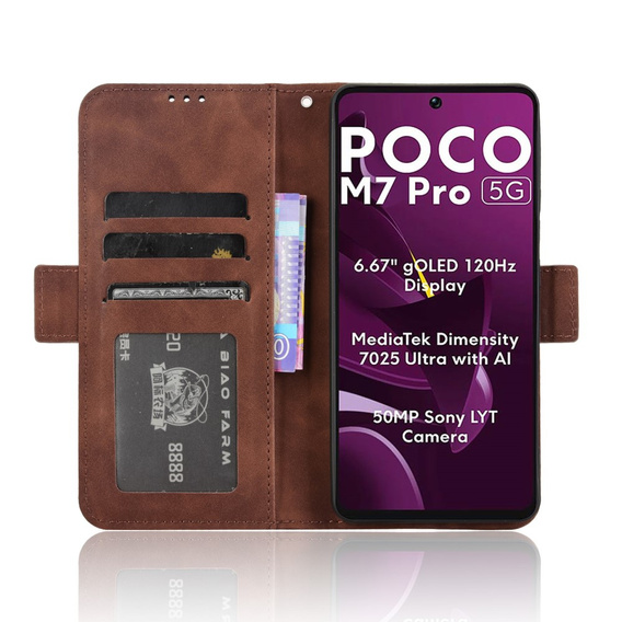 Klopové pouzdro pro Xiaomi Poco M7 Pro 5G, Card Slot, hnědé