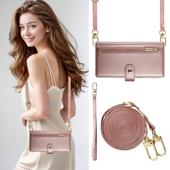 Klopové pouzdro pro Honor Magic 7 Lite, Wallet Zipper Pocket, růžové
