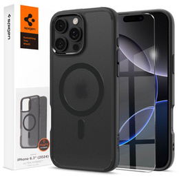 Pouzdro MagSafe Spigen pro iPhone 16 Pro, Ultra Hybrid, transparentní / černé + 9H tvrzené sklo