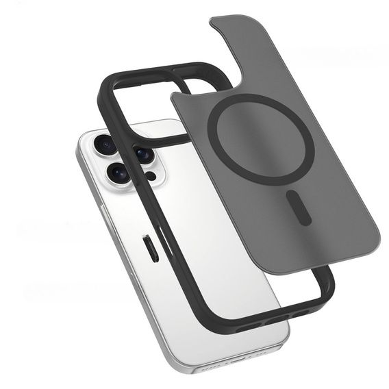 Pouzdro ERBORD MagSafe pro iPhone 16 Pro, Matte Case, aktivní tlačítko, matný / černý