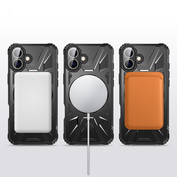 Pouzdro pro iPhone 16, pancéřované se stojánkem a deskou na rukojeť, černé