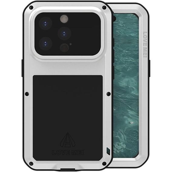 Pouzdro Love Mei pro iPhone 15 Pro, armored with glass, šedé
