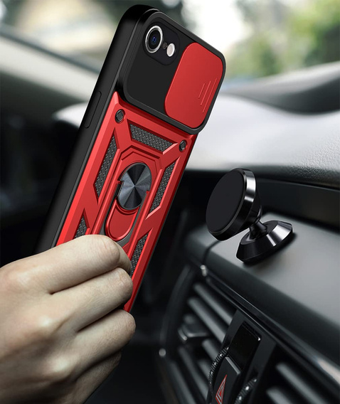 Pancéřové pouzdro pro iPhone 16E, CamShield Slide, červené + tvrzené sklo 9H