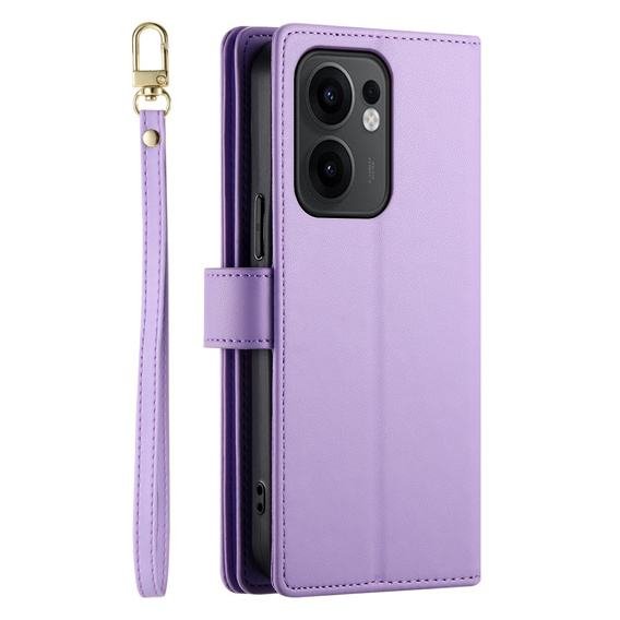 Klopové pouzdro pro Oppo Reno 13F 5G, Wallet Zipper Pocket, fialové
