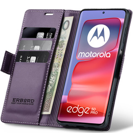 Pouzdro pro Motorola Edge 50 Pro, ERBORD Glossy Litchi, flipová peněženka, fialové