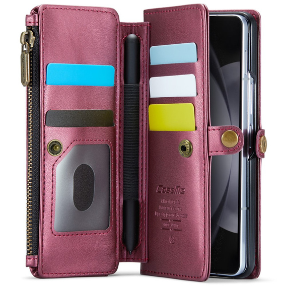 Pouzdro CASEME pro Samsung Galaxy Z Fold6 5G, RFID Leather Wallet, s popruhem přes rameno, červené