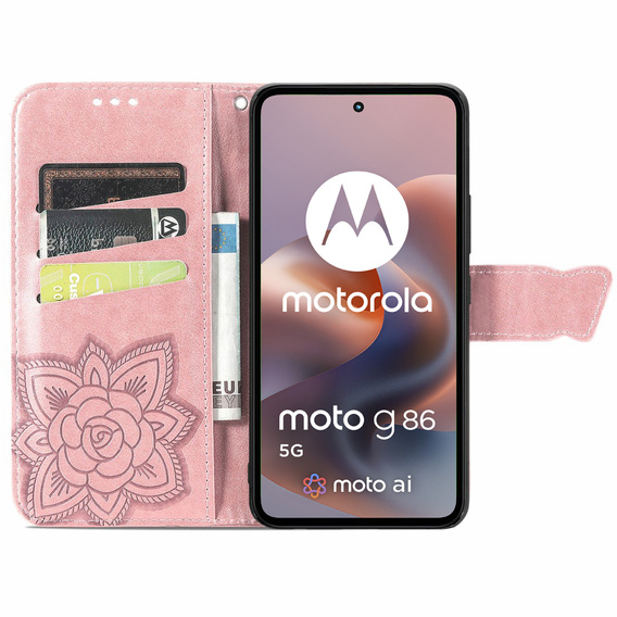 Klopové pouzdro pro Motorola Moto G86 5G, Butterfly, růžové rose gold
