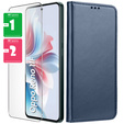 Klopové pouzdro pro Oppo Reno 11F 5G, Smart Magnetic, námořnicky modré + 9H sklo 
