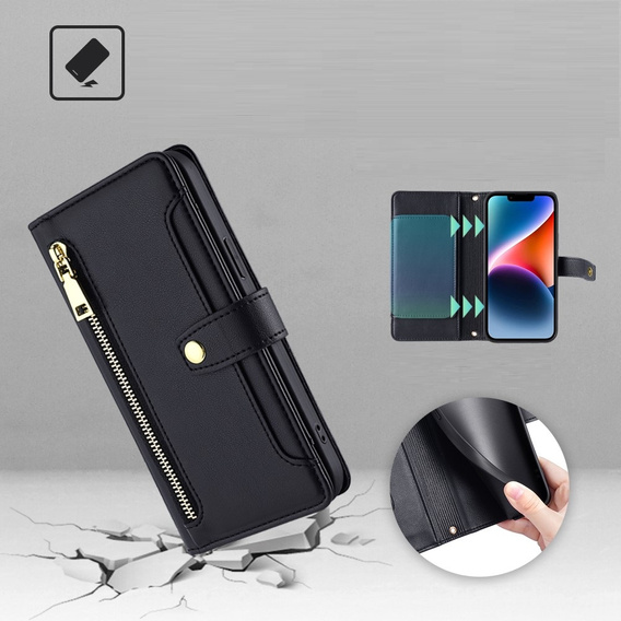 Klopové pouzdro pro Xiaomi Redmi Note 13 Pro+, Wallet Zipper Pocket, černé