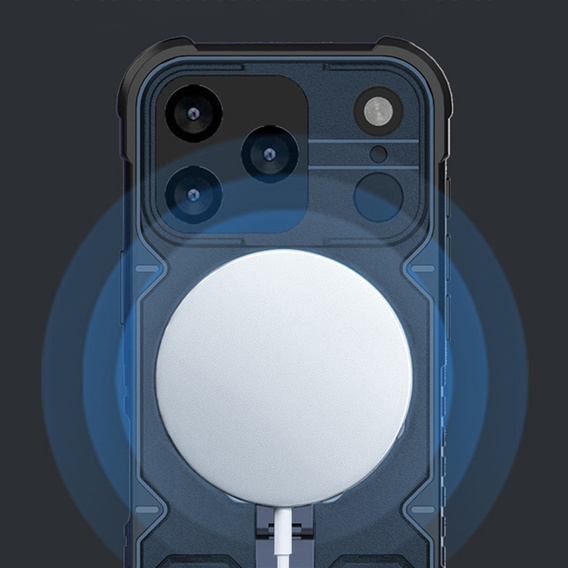 Pouzdro pro iPhone 17 Pro, pro MagSafe, pancéřované se stojánkem, modré