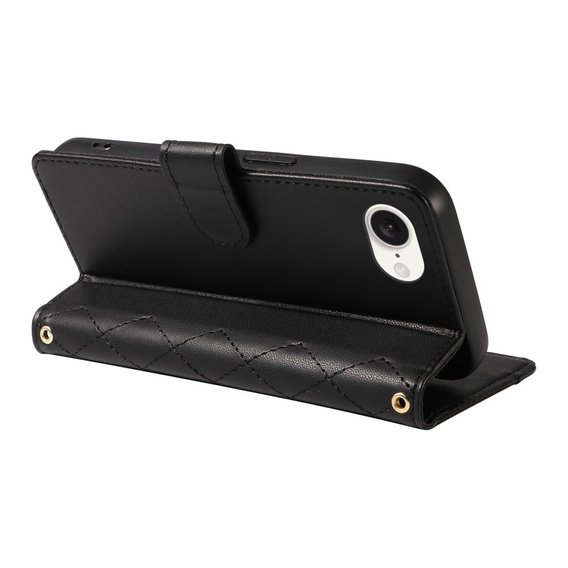 Pouzdro s klopou pro iPhone 16E, Rhombus Crossbody Leather, černé