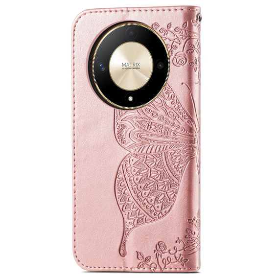 Klopové pouzdro pro Honor Magic 6 Lite 5G, Butterfly, růžové rose gold